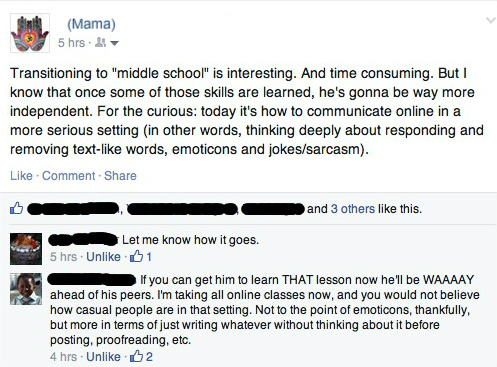 Middle school FB convo